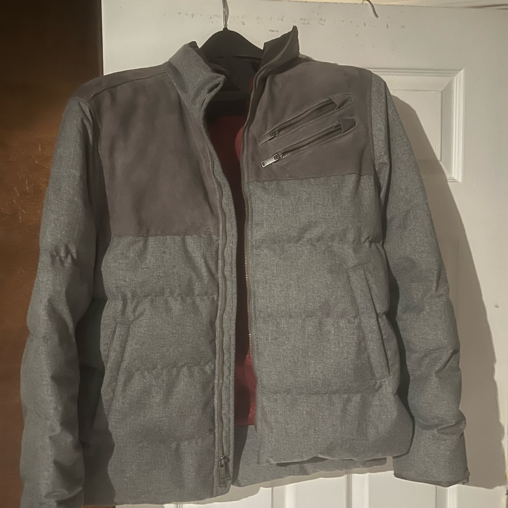 John Varvatos Gray Puffer Jacket with Zippered Chest Pocket